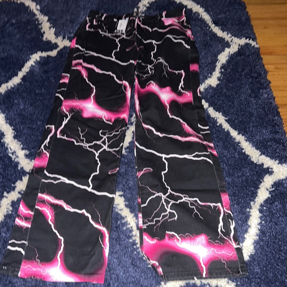 Jaded London Pink and Black Lightening bolt pants